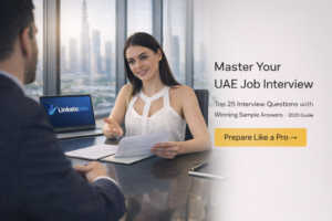 Professional job interview preparation in modern Dubai office